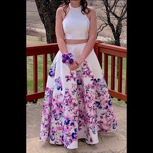 White & Floral Prom Dress -Size 6